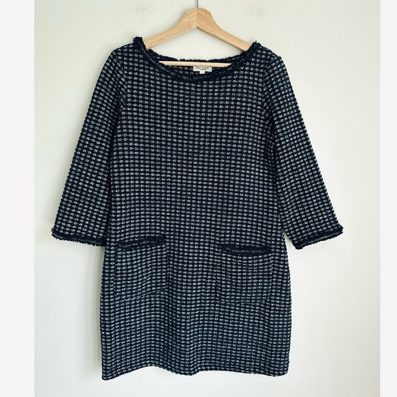 Max Studio London • Double Knit Tweed Bateau Neck Shift Dress in Navy Blue - Picture 3 of 7